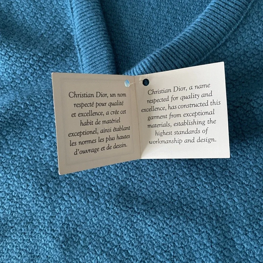 Christian Dior Teal Blue Sweater Men Size M 100% Orlon Acrylic‎ VTG Made In USA
